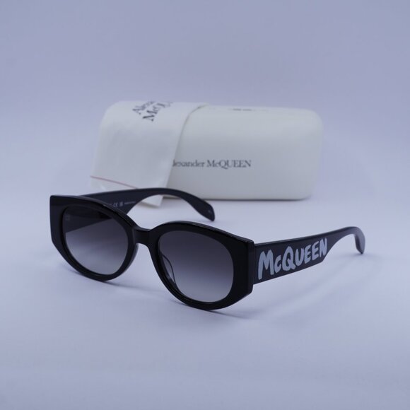 Alexander McQueen Accessories - Alexander McQueen AM0330S 001 Oval Sunglasses - Black/Grey